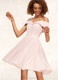 Mary A-line Off the Shoulder V-Neck Short/Mini Tulle Stretch Crepe Homecoming Dress UKP0020526