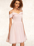 Mary A-line Off the Shoulder V-Neck Short/Mini Tulle Stretch Crepe Homecoming Dress UKP0020526