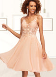 Cristal A-line V-Neck Knee-Length Chiffon Lace Homecoming Dress UKP0020527