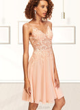 Cristal A-line V-Neck Knee-Length Chiffon Lace Homecoming Dress UKP0020527