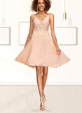 Cristal A-line V-Neck Knee-Length Chiffon Lace Homecoming Dress UKP0020527