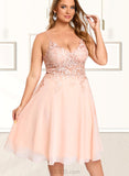 Cristal A-line V-Neck Knee-Length Chiffon Lace Homecoming Dress UKP0020527