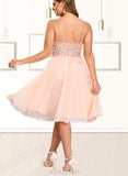 Cristal A-line V-Neck Knee-Length Chiffon Lace Homecoming Dress UKP0020527