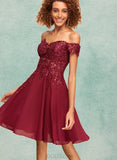 Giada A-line Off the Shoulder Short/Mini Chiffon Lace Homecoming Dress With Sequins UKP0020528