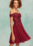 Giada A-line Off the Shoulder Short/Mini Chiffon Lace Homecoming Dress With Sequins UKP0020528