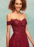 Giada A-line Off the Shoulder Short/Mini Chiffon Lace Homecoming Dress With Sequins UKP0020528