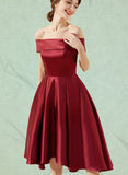 Rosalie A-line Off the Shoulder Asymmetrical Satin Homecoming Dress UKP0020532