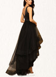 Kaylynn A-line V-Neck Asymmetrical Satin Tulle Homecoming Dress With Beading UKP0020533