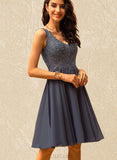 Francesca A-line V-Neck Short/Mini Chiffon Lace Homecoming Dress With Beading UKP0020536