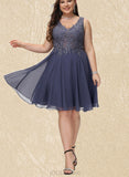 Francesca A-line V-Neck Short/Mini Chiffon Lace Homecoming Dress With Beading UKP0020536