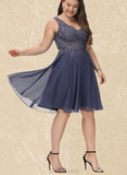 Francesca A-line V-Neck Short/Mini Chiffon Lace Homecoming Dress With Beading UKP0020536