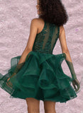 Mia Ball-Gown/Princess Scoop Short/Mini Lace Tulle Homecoming Dress With Sequins UKP0020537