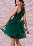 Mia Ball-Gown/Princess Scoop Short/Mini Lace Tulle Homecoming Dress With Sequins UKP0020537