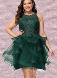 Mia Ball-Gown/Princess Scoop Short/Mini Lace Tulle Homecoming Dress With Sequins UKP0020537