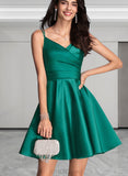 Isabell A-line V-Neck Short/Mini Satin Homecoming Dress With Ruffle UKP0020539