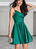 Isabell A-line V-Neck Short/Mini Satin Homecoming Dress With Ruffle UKP0020539