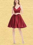 Gina A-line V-Neck Short/Mini Satin Homecoming Dress UKP0020542