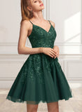 Elle A-line V-Neck Short/Mini Tulle Homecoming Dress UKP0020546