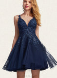 Marissa A-line V-Neck Short/Mini Tulle Homecoming Dress With Sequins UKP0020548