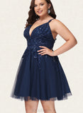 Marissa A-line V-Neck Short/Mini Tulle Homecoming Dress With Sequins UKP0020548