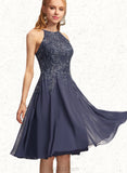 Amya A-line Scoop Knee-Length Chiffon Homecoming Dress With Appliques Lace UKP0020551