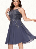 Amya A-line Scoop Knee-Length Chiffon Homecoming Dress With Appliques Lace UKP0020551