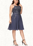 Amya A-line Scoop Knee-Length Chiffon Homecoming Dress With Appliques Lace UKP0020551