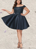 Trudie A-line Off the Shoulder Short/Mini Satin Homecoming Dress UKP0020552