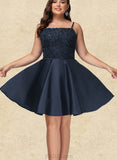 Cameron A-line Square Short/Mini Satin Homecoming Dress UKP0020553