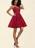 Liliana A-line V-Neck Short/Mini Lace Satin Homecoming Dress With Beading UKP0020554