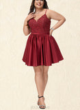 Liliana A-line V-Neck Short/Mini Lace Satin Homecoming Dress With Beading UKP0020554