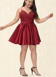 Liliana A-line V-Neck Short/Mini Lace Satin Homecoming Dress With Beading UKP0020554