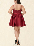 Liliana A-line V-Neck Short/Mini Lace Satin Homecoming Dress With Beading UKP0020554