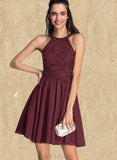 Mckayla A-line Scoop Short/Mini Chiffon Lace Homecoming Dress UKP0020555