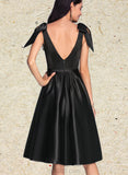 Destiny A-line Square Knee-Length Satin Homecoming Dress With Bow UKP0020556