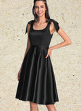 Destiny A-line Square Knee-Length Satin Homecoming Dress With Bow UKP0020556