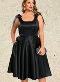 Destiny A-line Square Knee-Length Satin Homecoming Dress With Bow UKP0020556