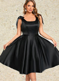 Destiny A-line Square Knee-Length Satin Homecoming Dress With Bow UKP0020556