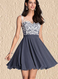 Stella A-line Scoop Short/Mini Chiffon Lace Homecoming Dress UKP0020558