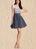 Stella A-line Scoop Short/Mini Chiffon Lace Homecoming Dress UKP0020558