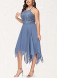 Janelle A-line Halter Asymmetrical Chiffon Lace Homecoming Dress UKP0020561