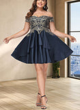 Tia A-line Off the Shoulder Short/Mini Satin Homecoming Dress UKP0020562