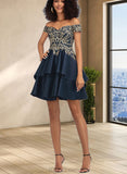 Tia A-line Off the Shoulder Short/Mini Satin Homecoming Dress UKP0020562