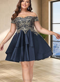 Tia A-line Off the Shoulder Short/Mini Satin Homecoming Dress UKP0020562