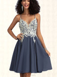 Geraldine A-line V-Neck Short/Mini Chiffon Homecoming Dress With Beading Sequins UKP0020564