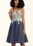 Geraldine A-line V-Neck Short/Mini Chiffon Homecoming Dress With Beading Sequins UKP0020564