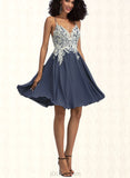 Geraldine A-line V-Neck Short/Mini Chiffon Homecoming Dress With Beading Sequins UKP0020564