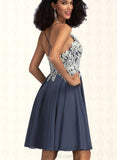 Geraldine A-line V-Neck Short/Mini Chiffon Homecoming Dress With Beading Sequins UKP0020564