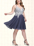 Geraldine A-line V-Neck Short/Mini Chiffon Homecoming Dress With Beading Sequins UKP0020564