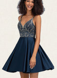 Sylvia A-line V-Neck Short/Mini Satin Homecoming Dress With Beading Sequins UKP0020566